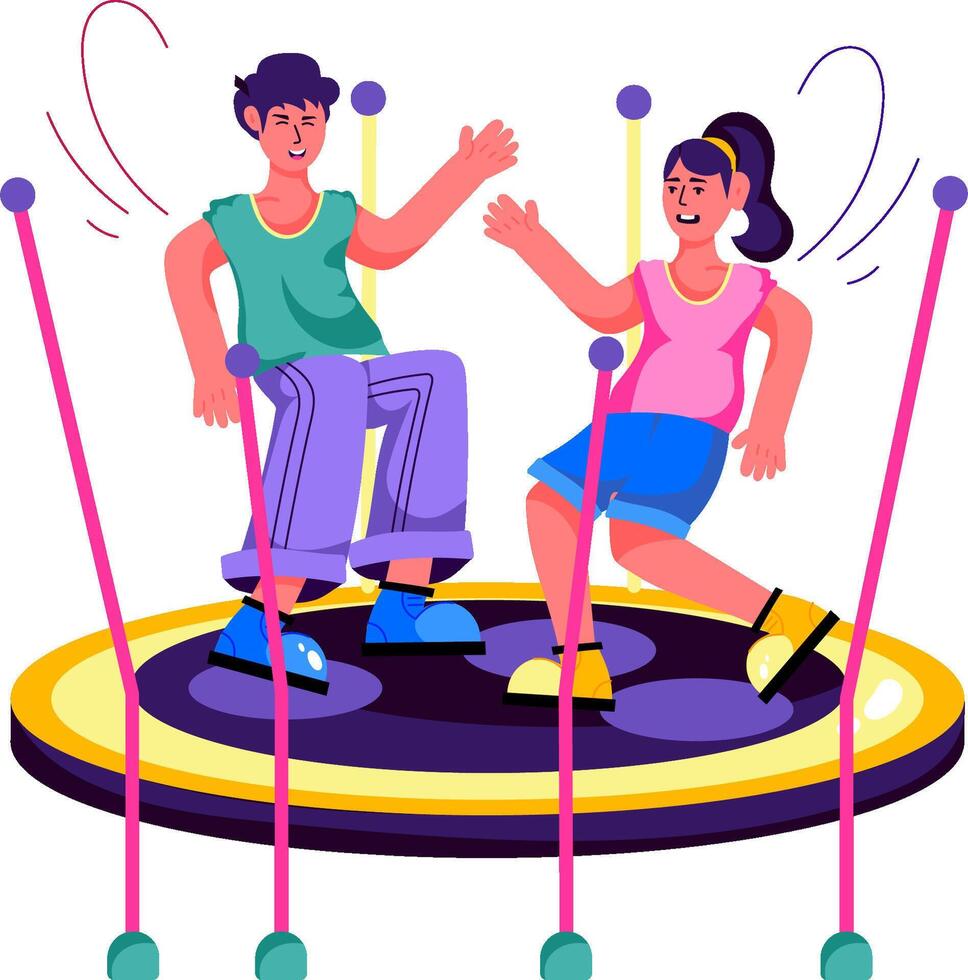 Two people are playing on a trampoline vector