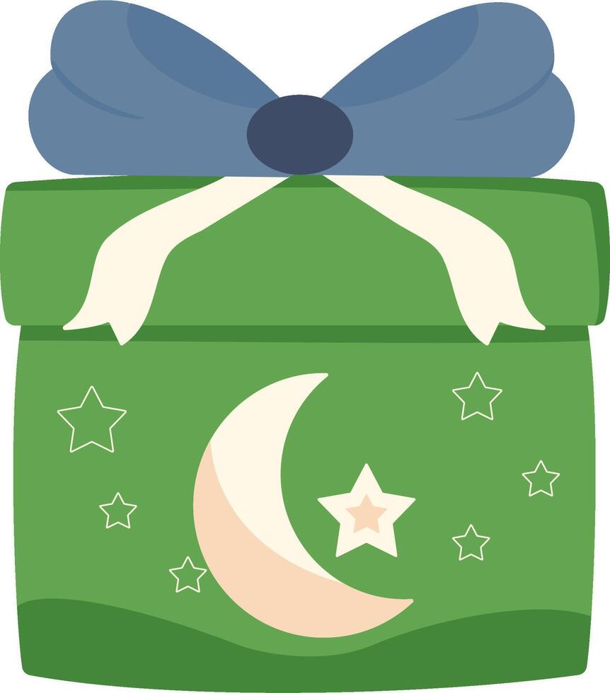 A green gift box with a crescent and stars vector