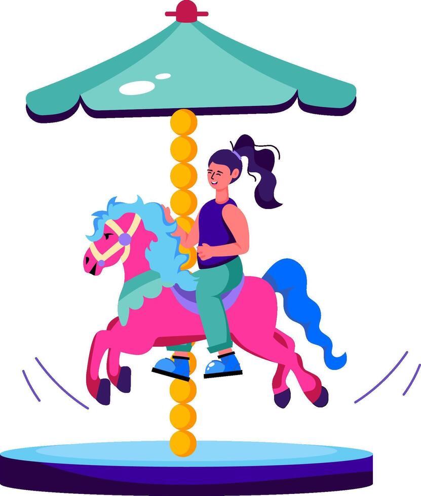 A girl riding a carousel horse vector
