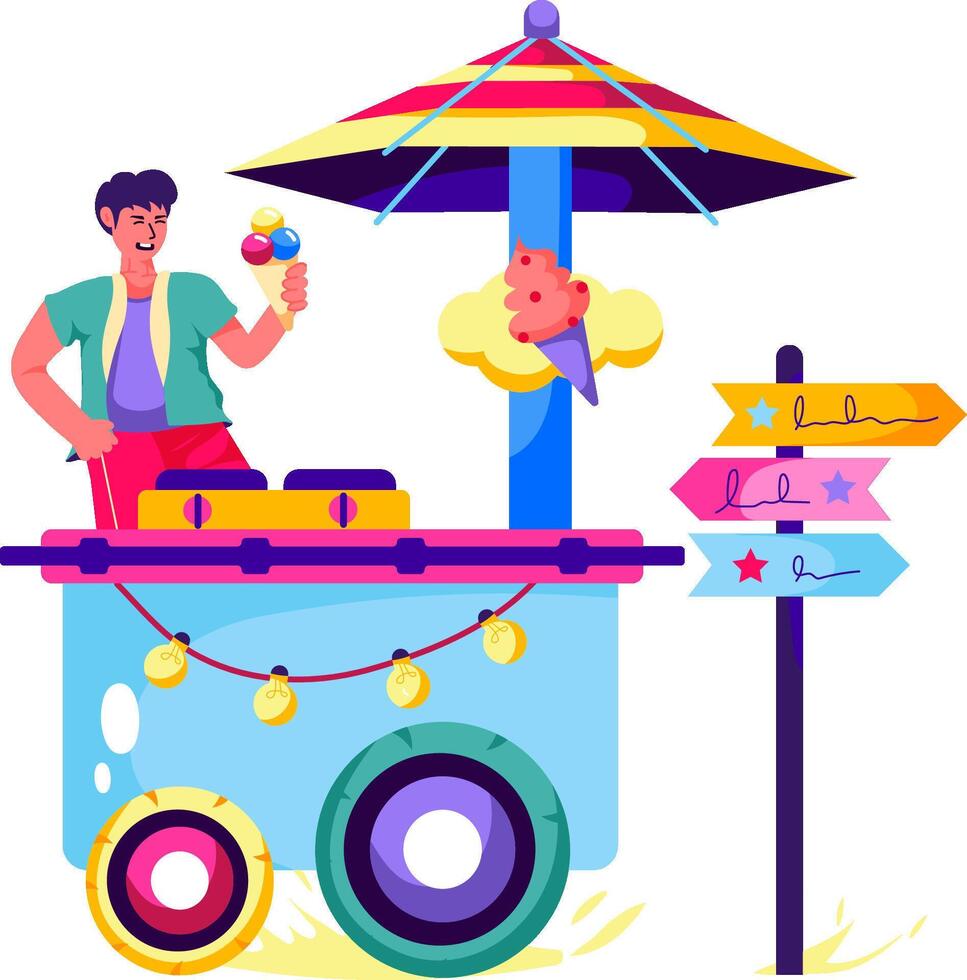 A man selling ice cream on a cart vector