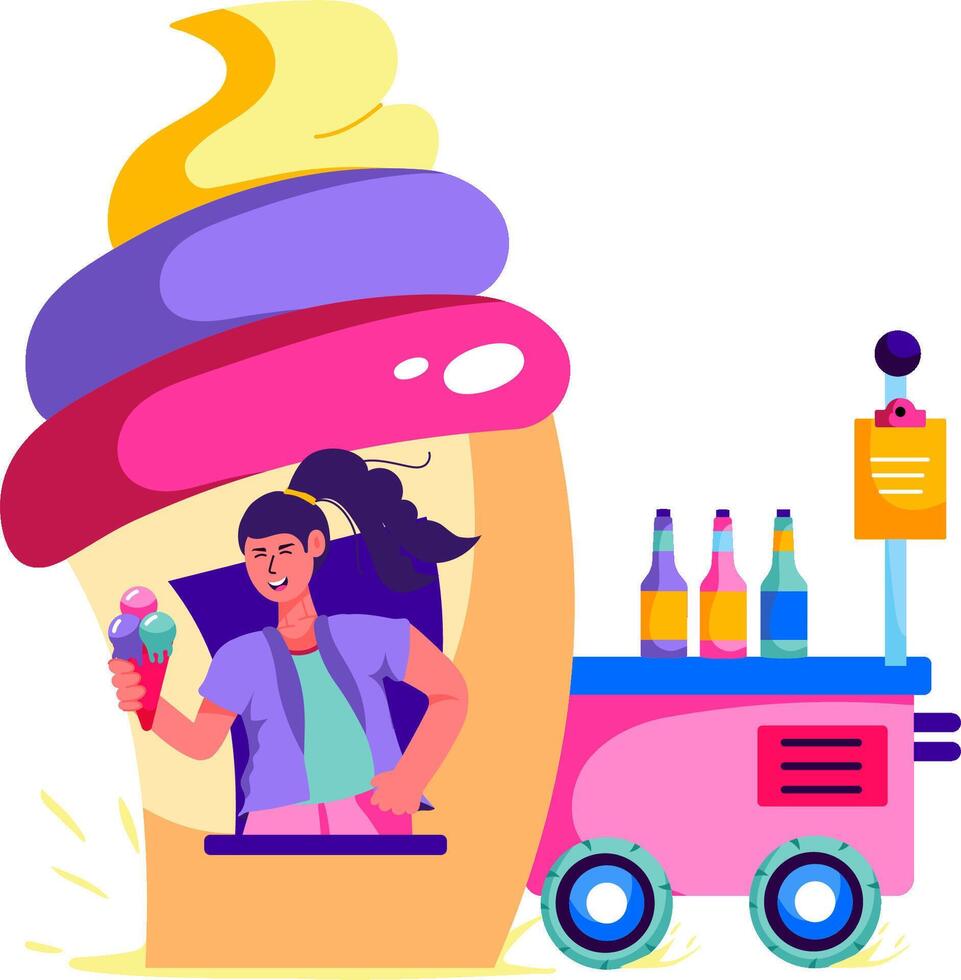 Ice cream truck with a woman in the back vector