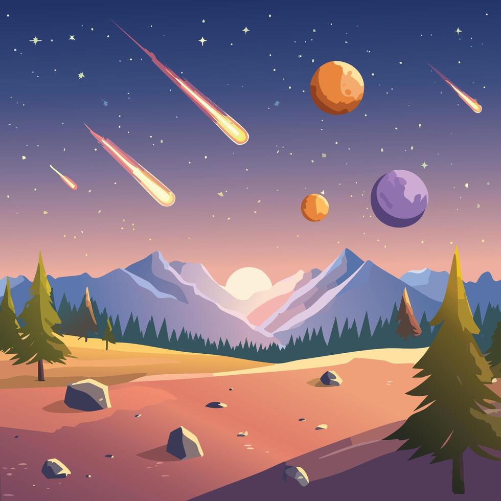 landscape with moon and stars vector
