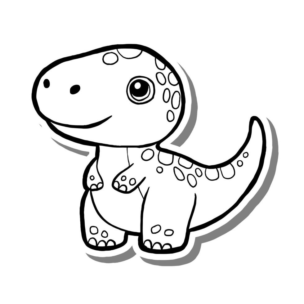 Cute Chubby Dinosaur Outline on white silhouette and gray shadow. Hand drawn cartoon style. illustration for decorate and any design. vector