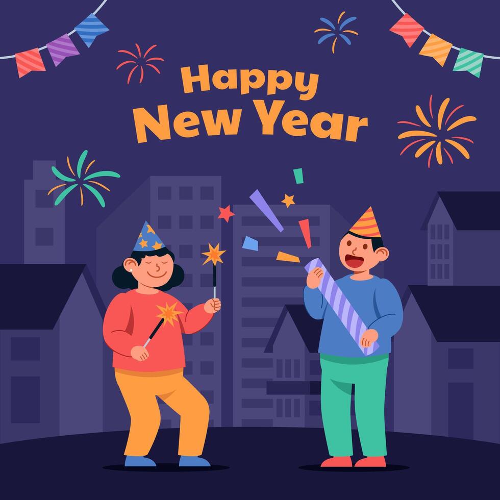 Both Of Youth Celebrating New Year vector