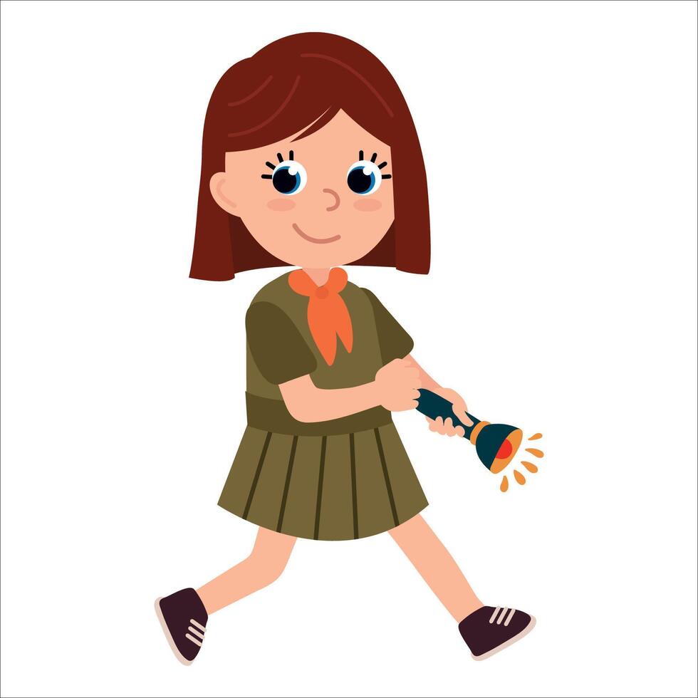Illustration of Girl Scout with Flashlight vector