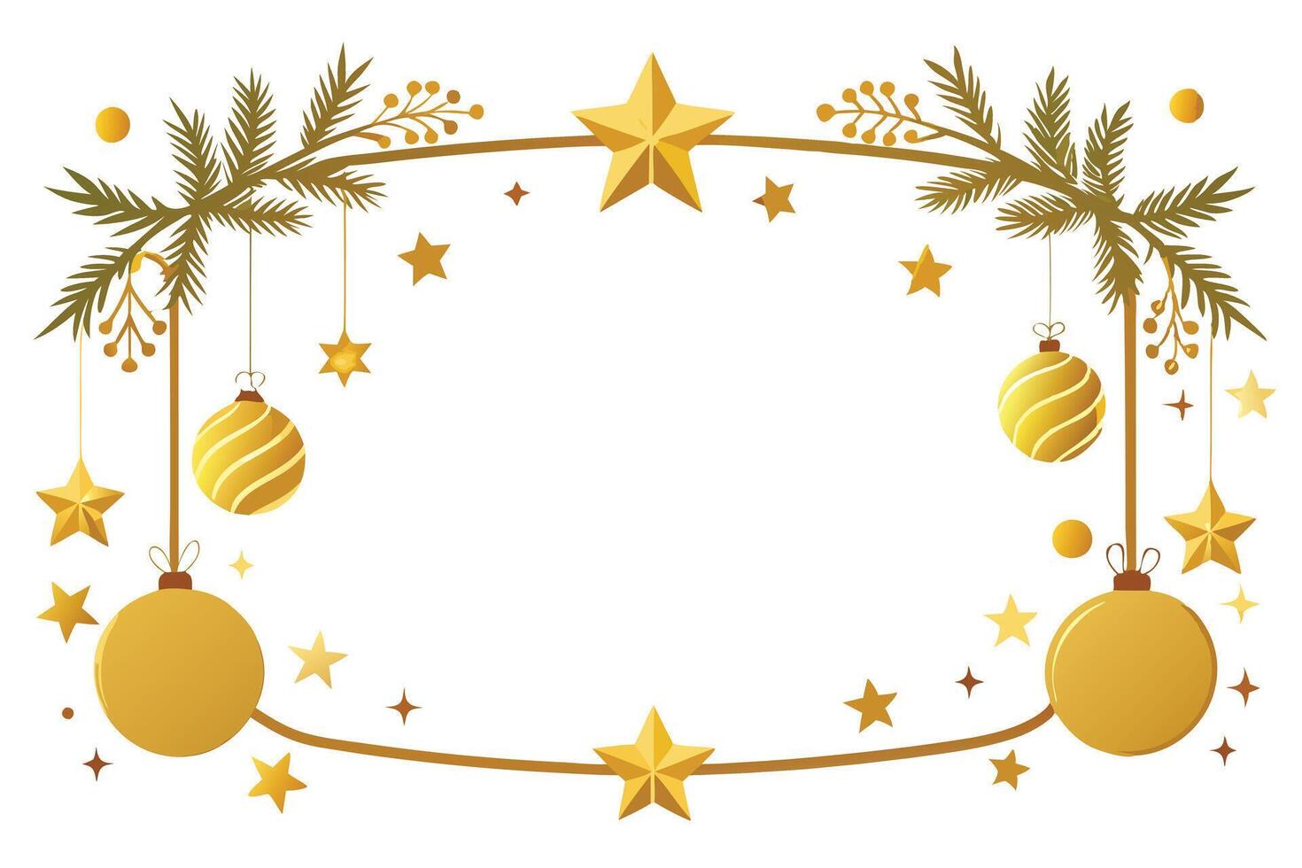 Christmas frame with golden balls and stars vector