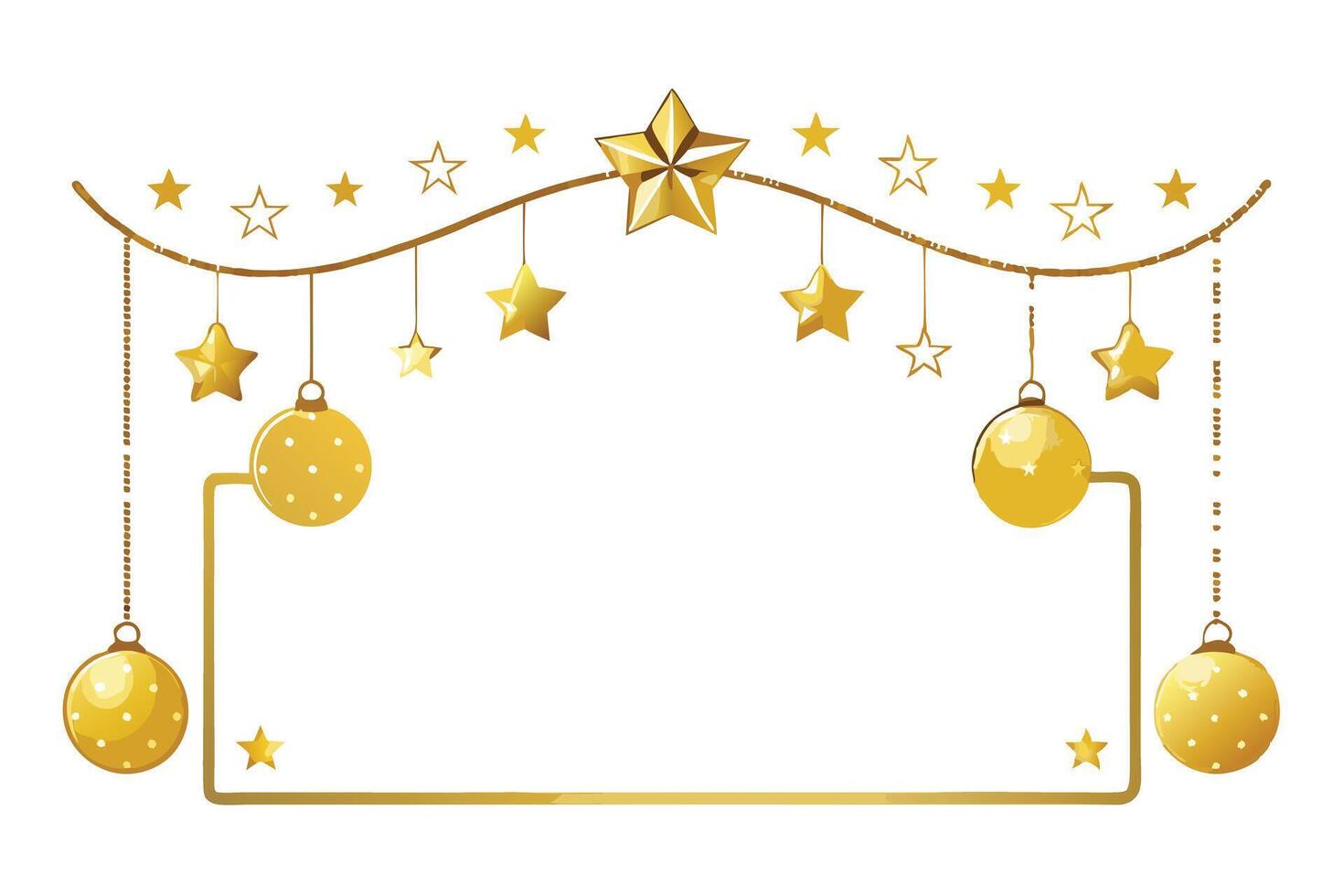 Golden christmas frame with stars and balls vector