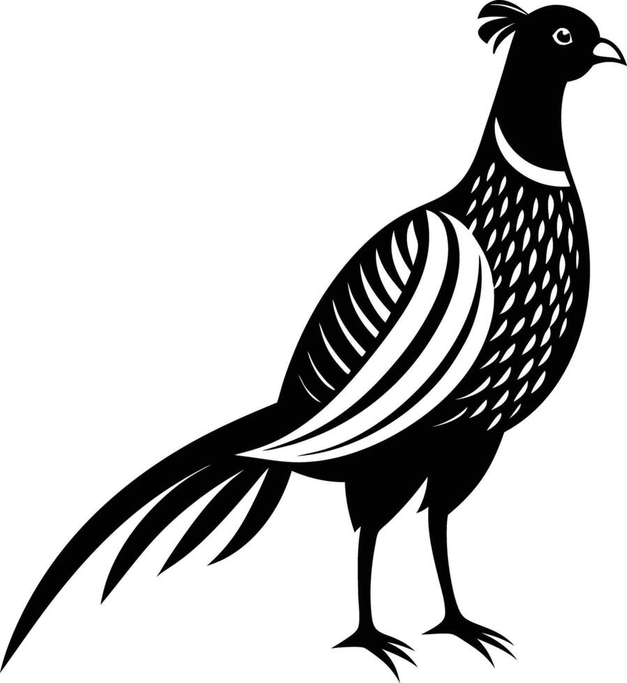 A black and white pheasant silhouette vector