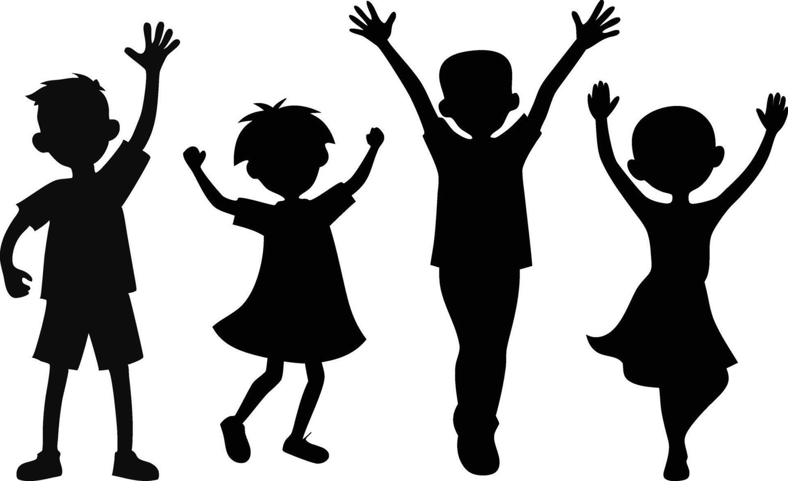 Silhouette of children jumping with hands up vector