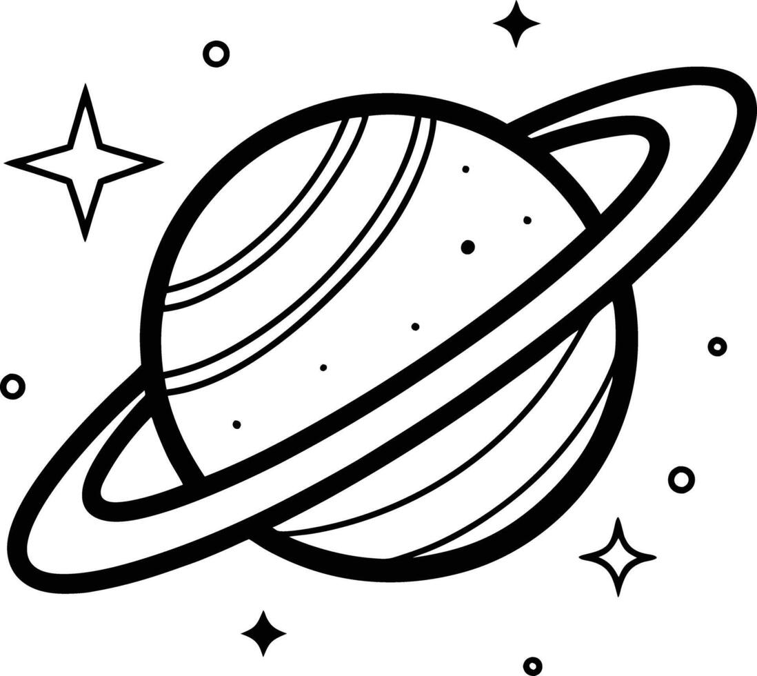 A black and white drawing of a planet with stars vector