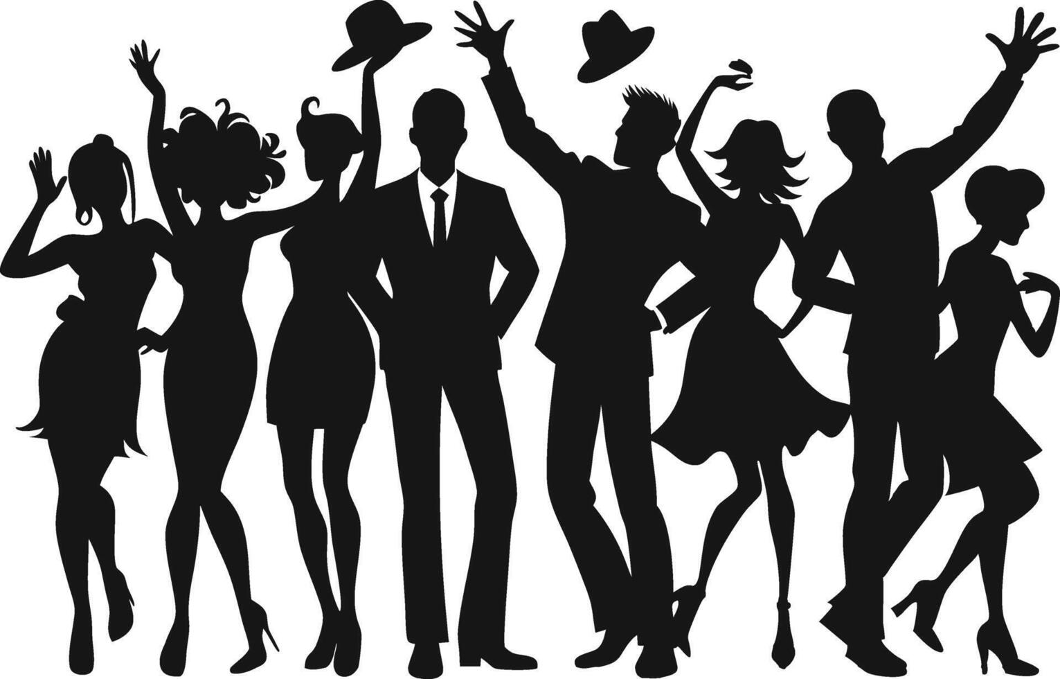 Silhouettes of people dancing at a party vector