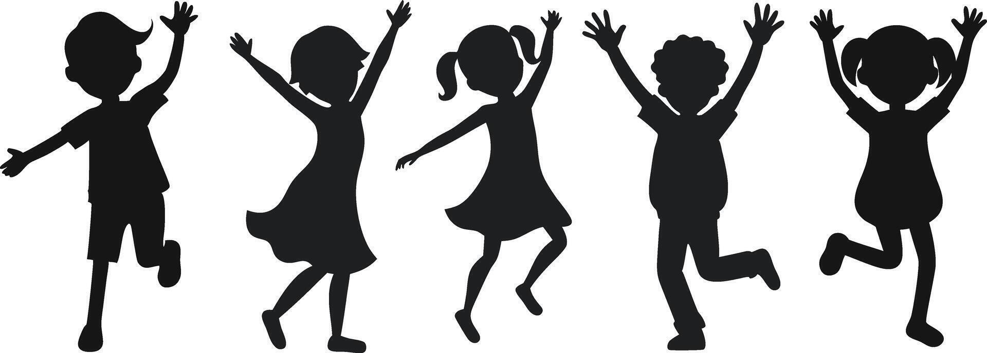 Silhouette of children jumping in the air vector
