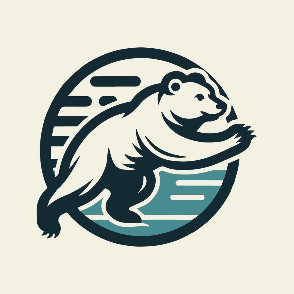 a bear running in the water with waves in the background vector