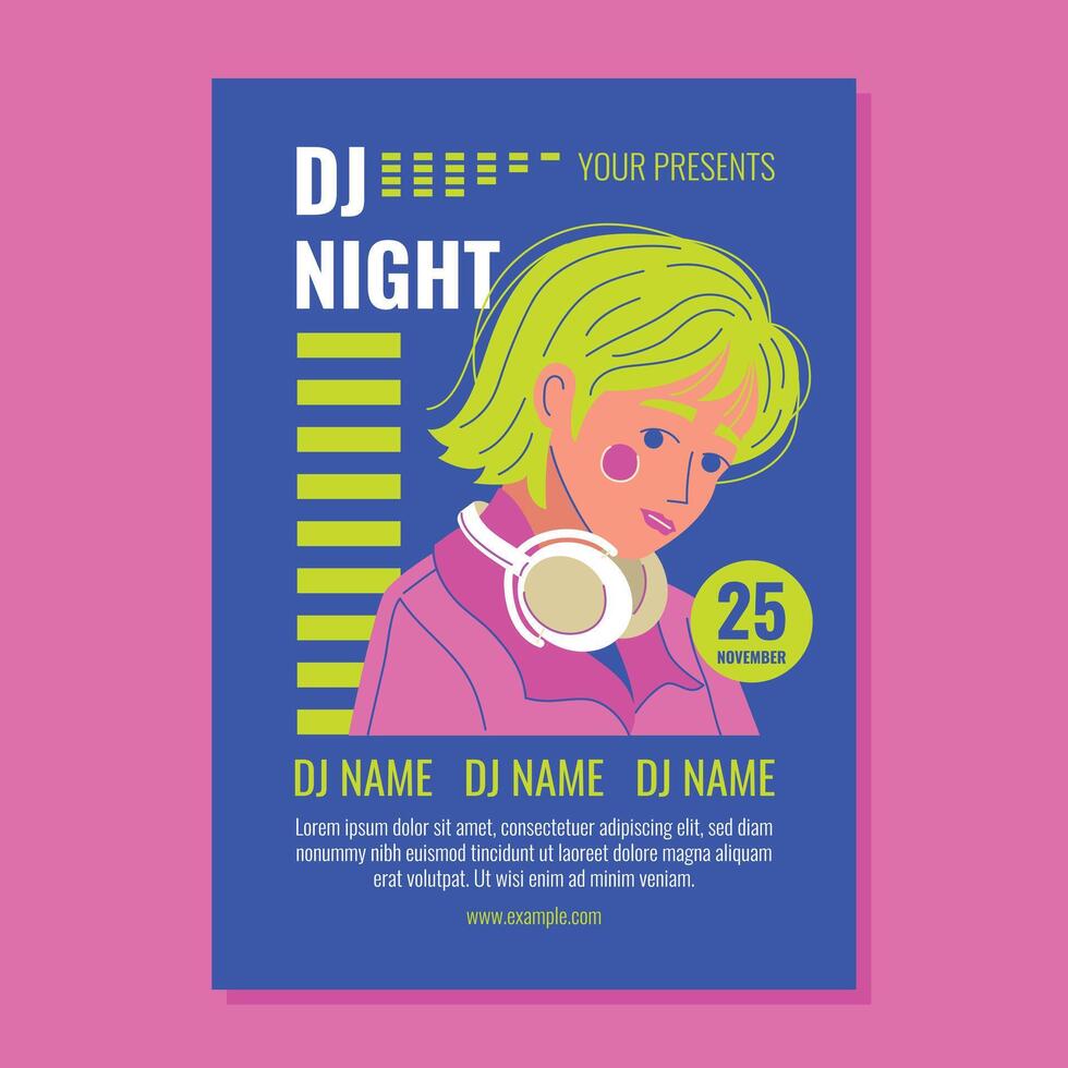 DJ Night Poster Flyer with Young Woman with Yellow Hair vector