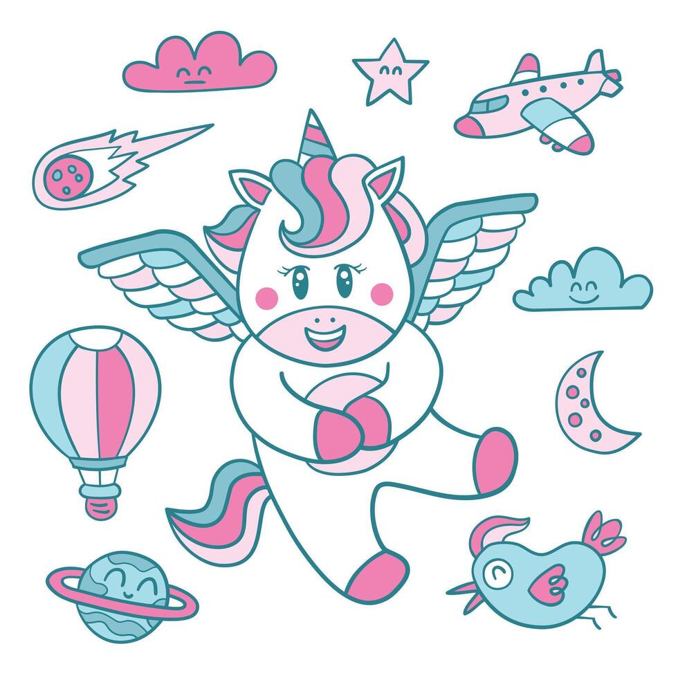 Cute Unicorn with Cute Elements vector