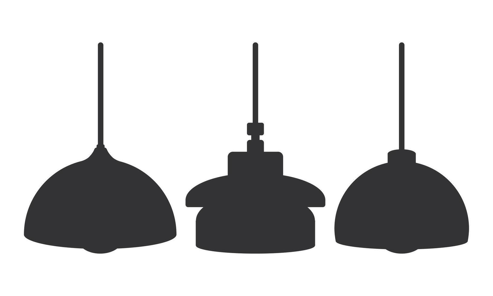 Various Hanging Lamp Silhouettes. Hanging Lamp Decoration Silhouettes. Black Lamp Icon. vector