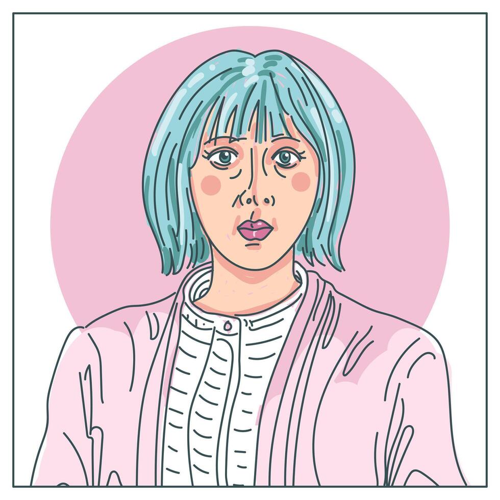 Blue Haired Woman in Pink Jacket vector