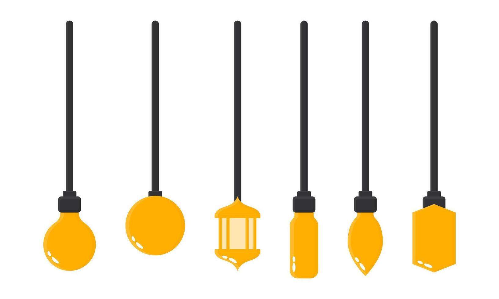 Bright Yellow Hanging Lamp. Various Hanging Lamp Designs. Yellow Bulb Icon. vector