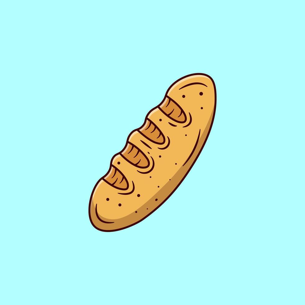 Baguette Bread Cartoon Illustration. Bread Food Concept. Flat Cartoon Outline Style. vector