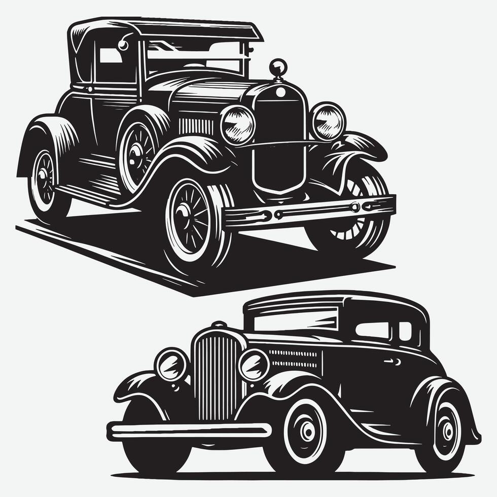 Retro Classic Car Silhouette Clipart for Unique Creative Concepts vector