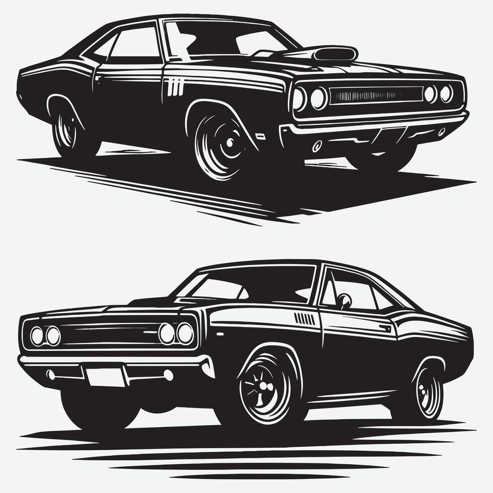 Black Retro Car Silhouette Isolated for Logo and Icon Creations vector