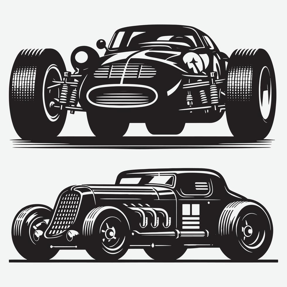 Retro Racing Car Silhouette Isolated on White Background for Projects vector