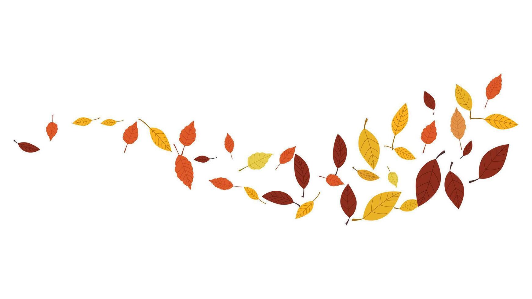 Autumn leaves flying in the wind in orange and yellow tones isolated element illustration vector
