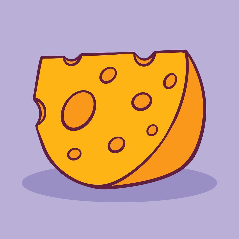 Half round Cheese Slice cartoon cute hand drawn illustration vector