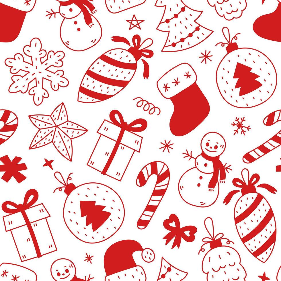 Red Christmas Doodle Seamless Pattern vector