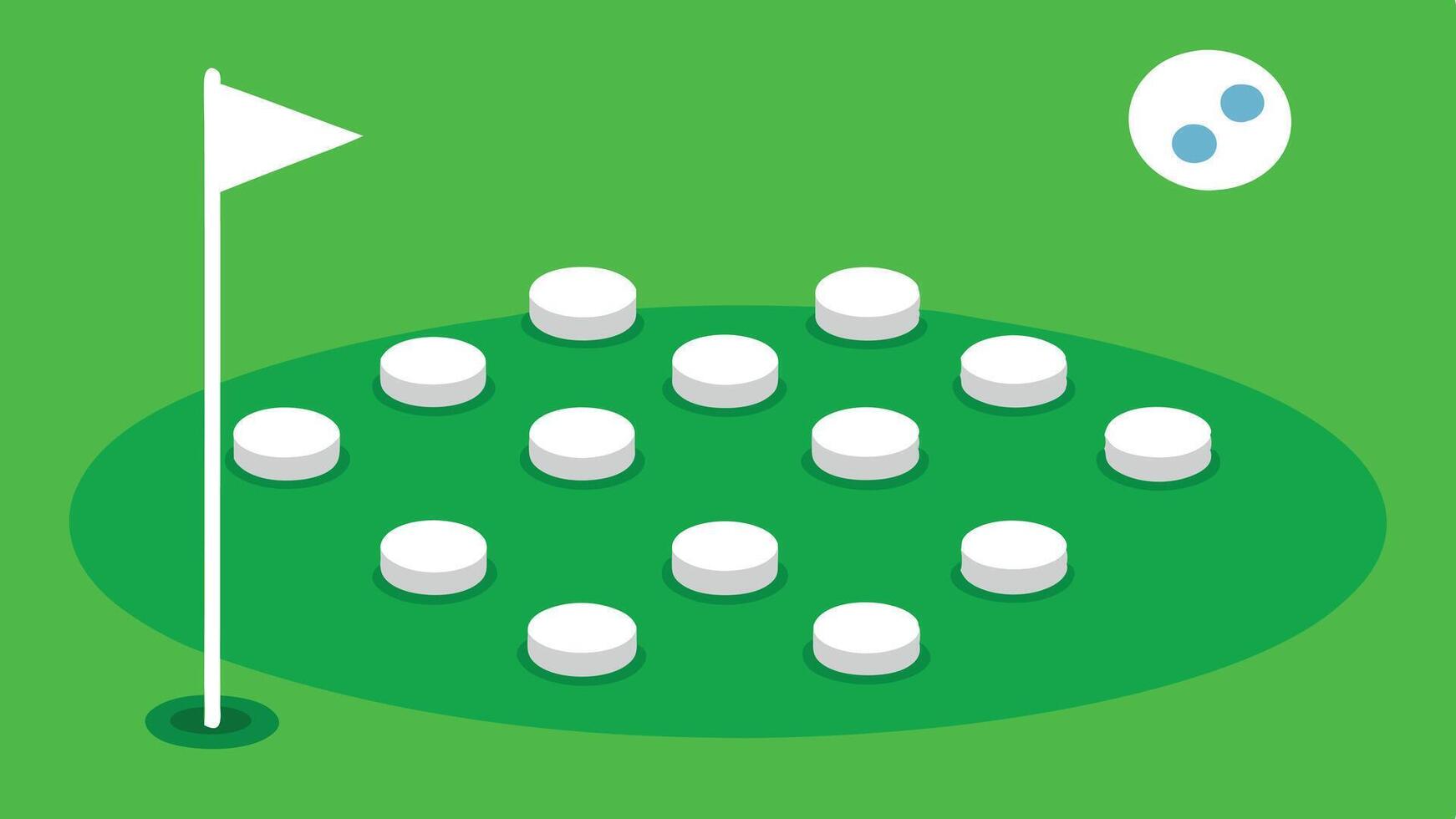 golf ball placement on green with a flag vector