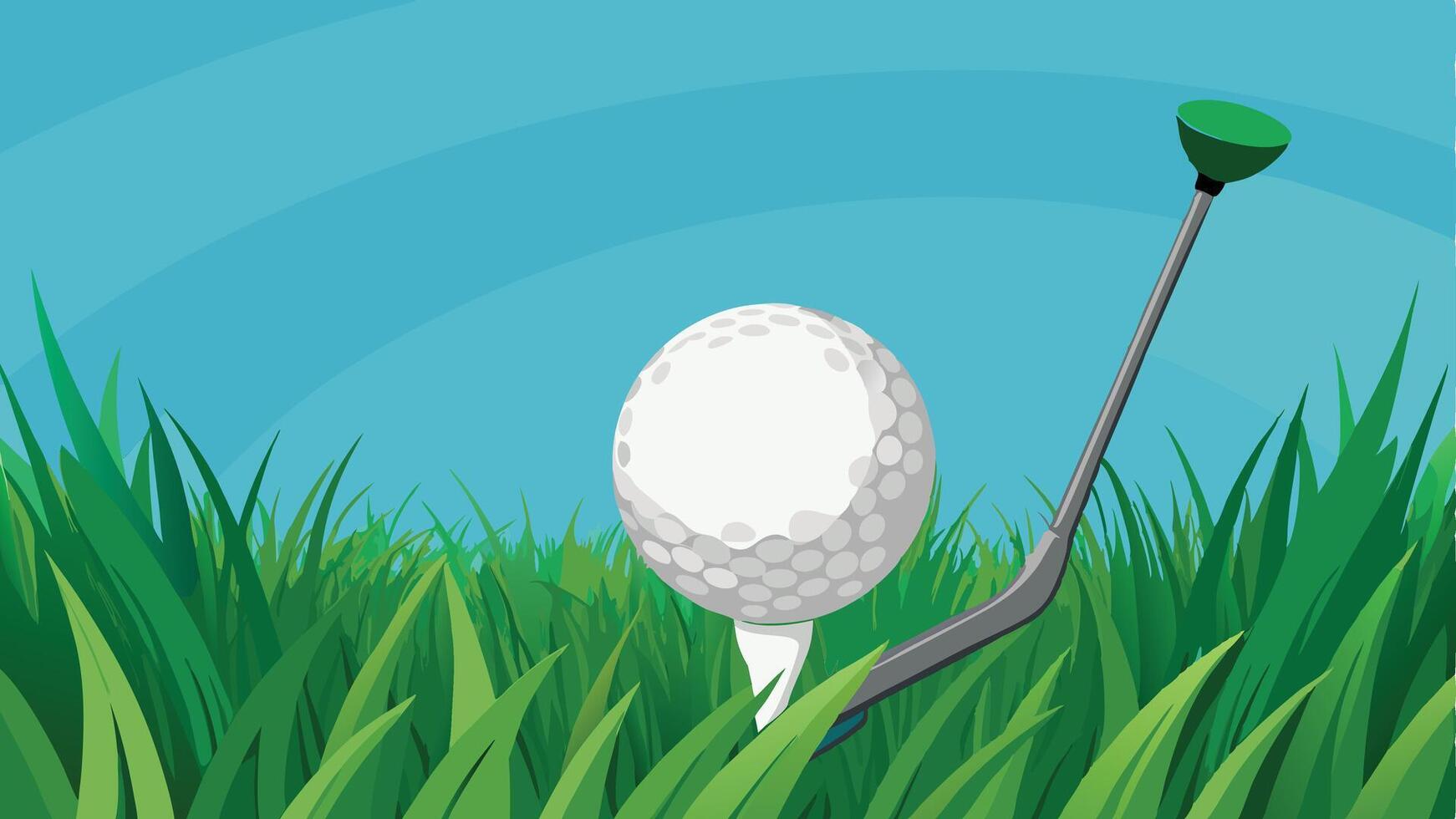 golf ball and tee in grass with blue sky background vector