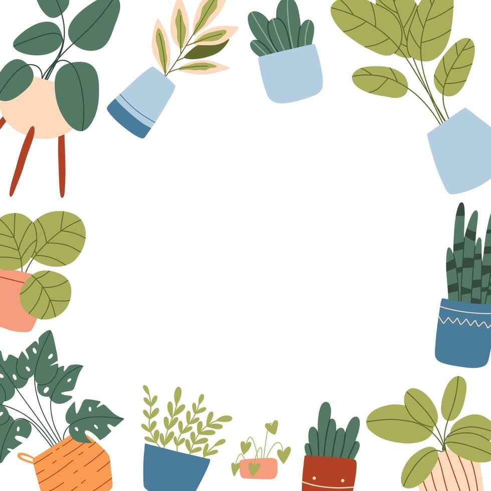 Template with indoor plants and empty space for text. illustration in flat style. Template with text box and house plants. vector