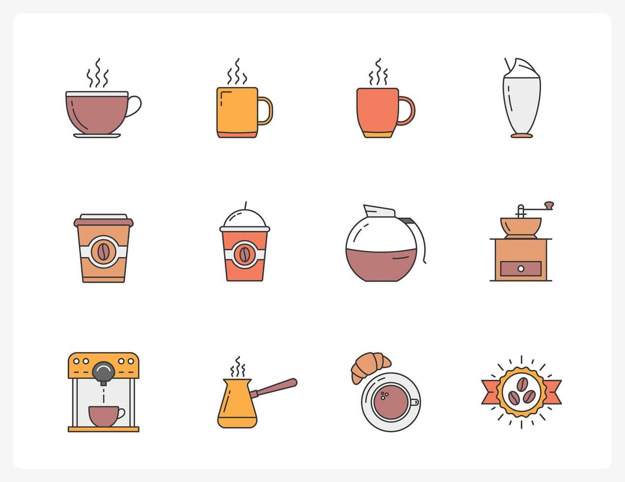Set of coffee line icons, coffee cups vector