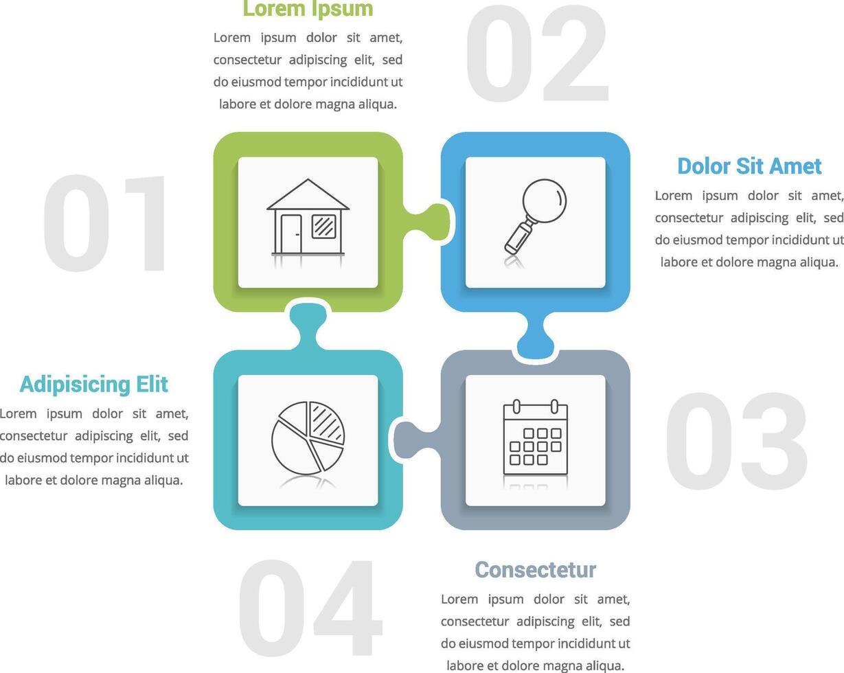 Infographic template with four options, design with puzzle pieces, can be used as steps, process, workflow vector