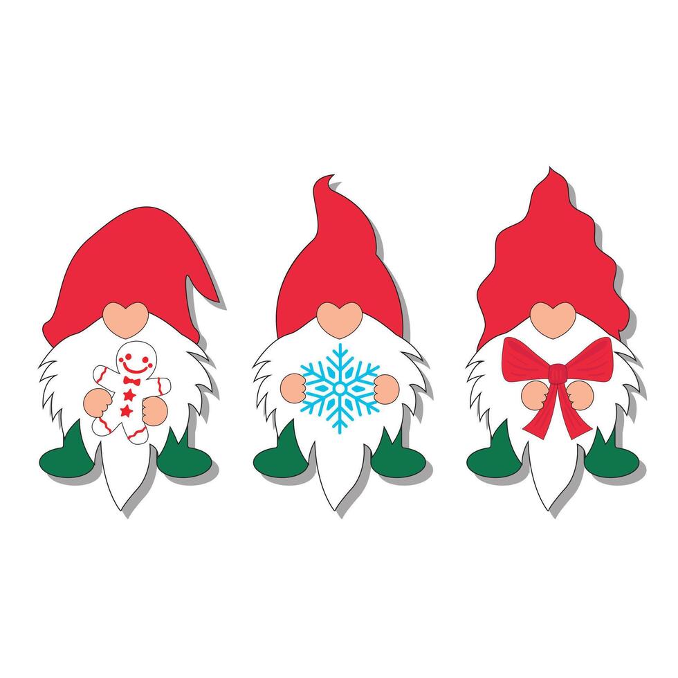 Cute Gnome With Christmas Doll Snow Flicker And Bow Tie Illustration Set of cute Christmas gnomes vector