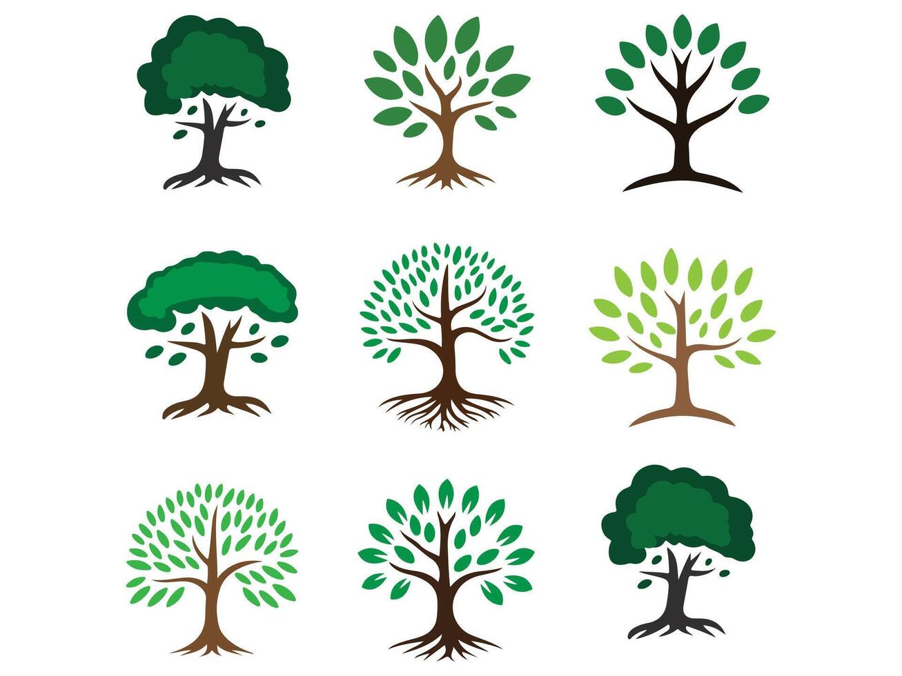 collection of trees icon set vector