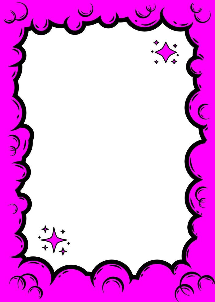 Cute comic frame template. Isolated on purple background. Design illustration. vector