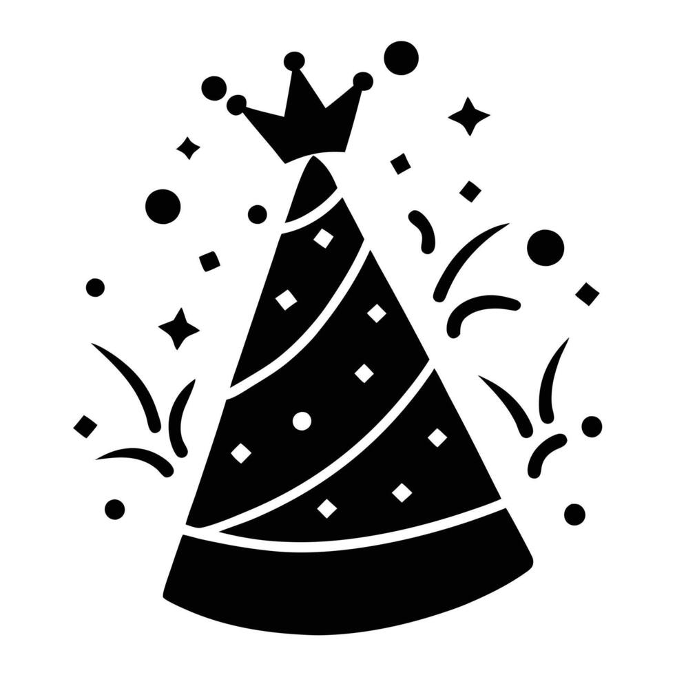 Party Hat Adorned with Small Crown and Confetti vector