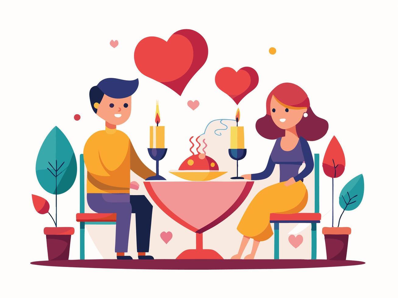 Romantic Candlelight Dinner Scene Valentine's Day Theme vector
