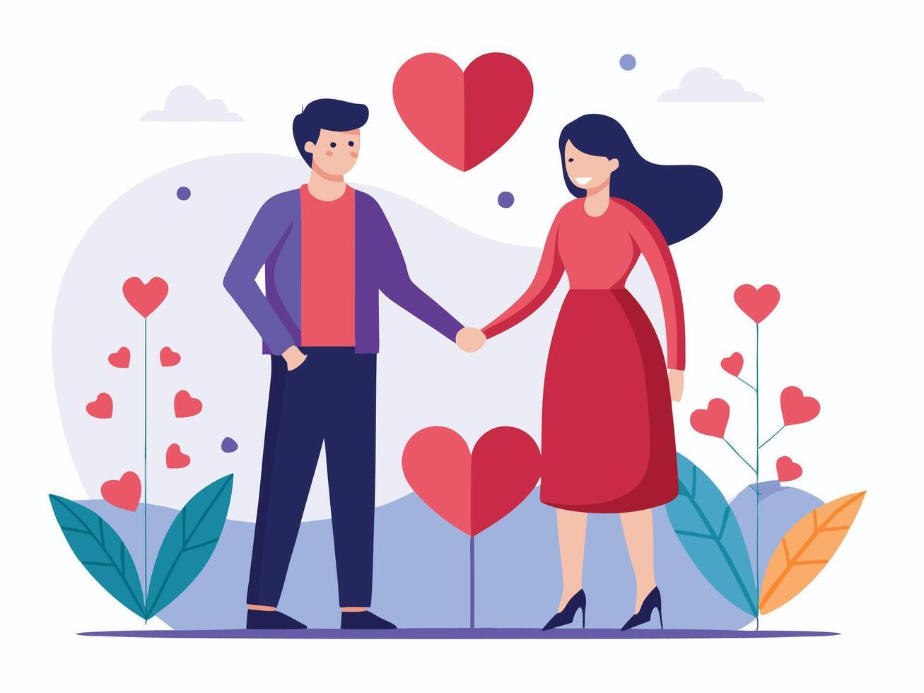 Romantic Couple Holding Hands Valentine's Day Theme vector