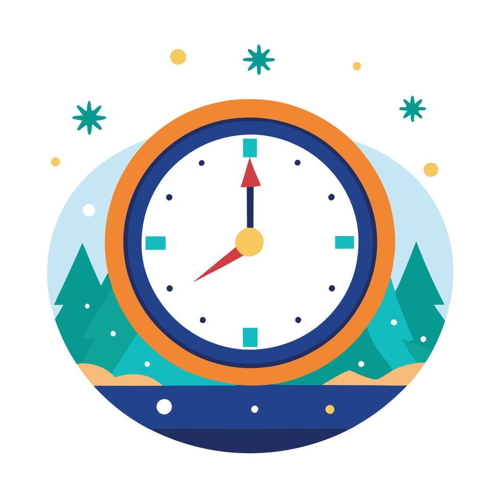 Clock Striking Midnight New Year Themed Flat Illustration vector