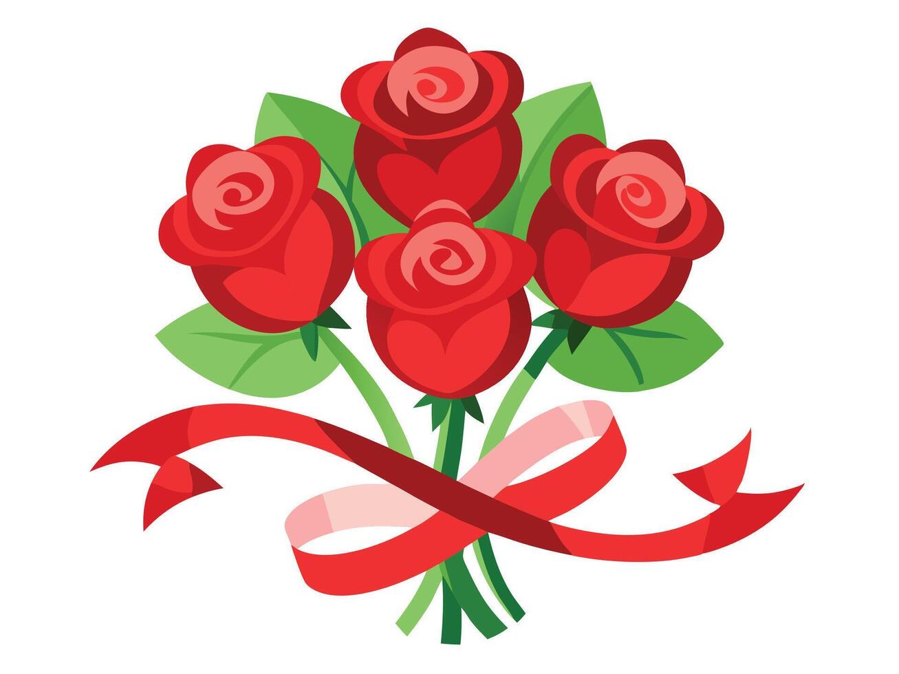Red Rose Bouquet with Ribbon Valentine's Day Theme vector