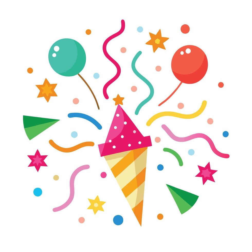 Confetti and Party Streamers New Year Themed Flat Illustration vector