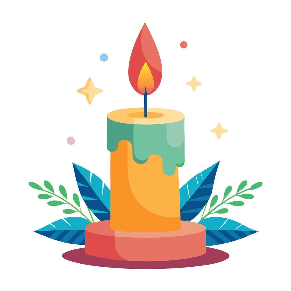 Festive Candle New Year Flat Illustration on White Background vector