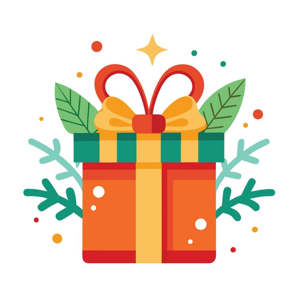 Festive Gift Box New Year Themed Flat Illustration vector