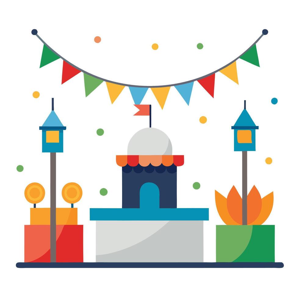 Street Celebration with Flags and Lights vector