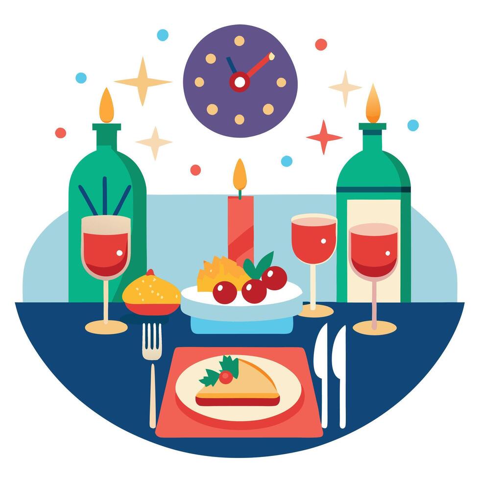 New Year's Eve Dinner Table Setting vector
