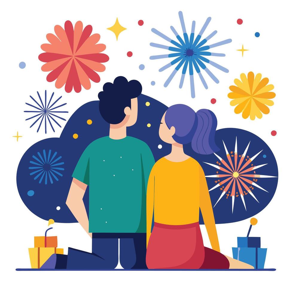 Couple Watching New Year Fireworks vector