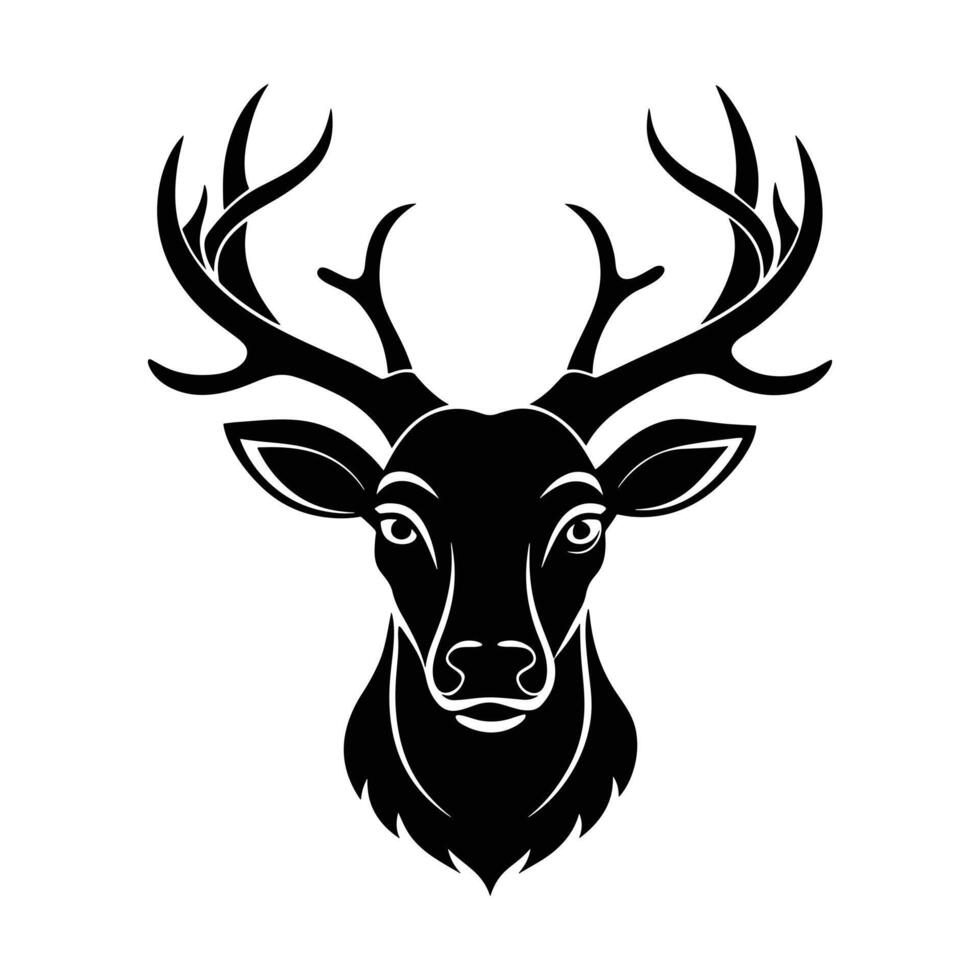 Clean and Detailed Black Silhouette of a Reindeer Head with Antlers vector
