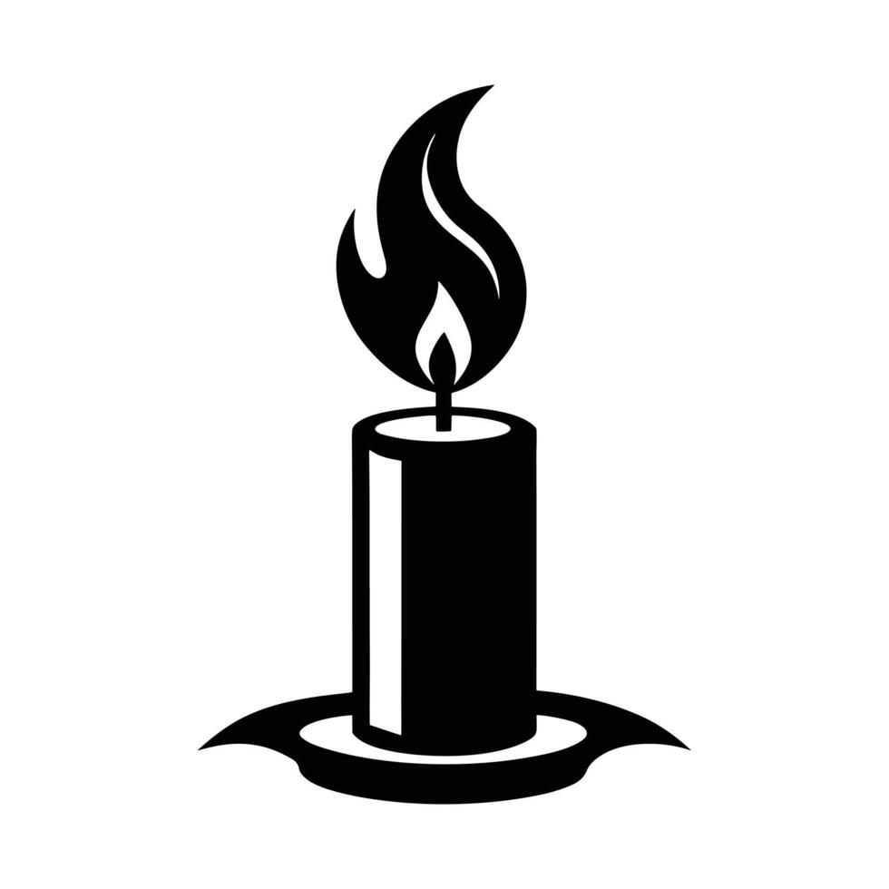 A Black Silhouette of a Lit Candle Placed Upright on a Stand vector